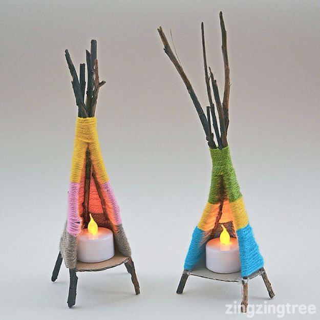 DIY Ideas With Yarn and Best Yarn Crafts - Yarn Teepee Tea Light Holder - Wall Hangings, Easy Dream Catchers, Crochet Ideas for Teens, Adults and Kids - Knitting , No Sew and Weaving Projects Make Awesome Wall Art and Home Decor on A Budget 