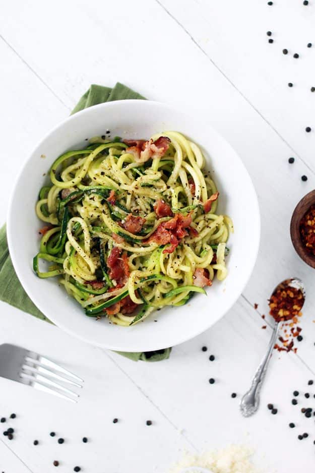 Easy Dinner Ideas for Two - Zucchini Noodle Bacon Cacio E Pepe - Quick, Fast and Simple Recipes to Make for Two People - Freeze and Make Ahead Dinner Recipe Tips for Best Weeknight Dinners - Chicken, Fish, Vegetable, No Bake and Vegetarian Options - Crockpot, Microwave, Healthy, Lowfat 