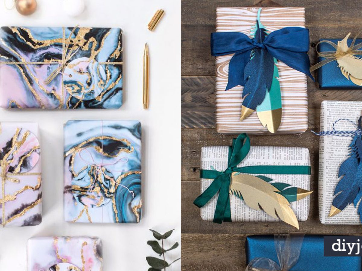 Gold Leafed Feather DIY Gift Wrap