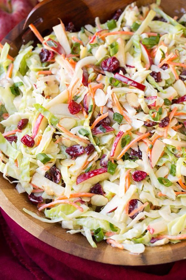 Best Thanksgiving Side Dishes - Apple Cranberry and Almond Coleslaw - Easy Make Ahead and Crockpot Versions of the Best Thanksgiving Recipes #thanksgiving #recipes