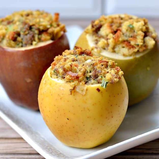 Healthy Thanksgiving Recipes - Baked Apples With Sausage Stuffing - Low fat Versions of Your Favorite Holiday Recipe for Turkey, Stuffing, Gravy, Pie and Desserts, Appetizers, Vegetables and Side Dishes like Spinach, Broccoli, Cranberries, Mashed Potatoes, Sweet Potatoes and Green Beans - Easy and Quick Last Minute Thanksgiving Recipes for Low Carb, Low Fat and Clean Eating Diet 