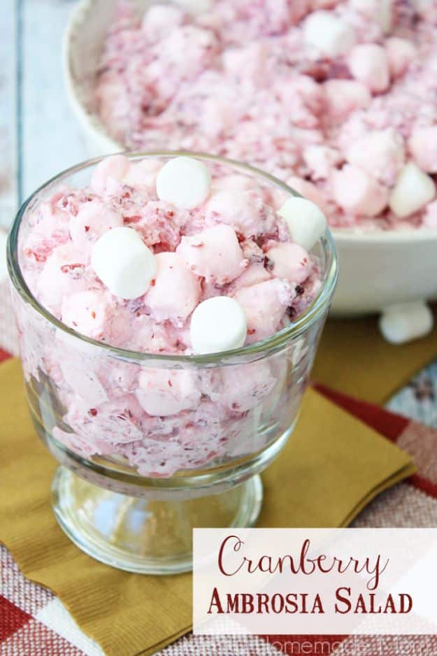 Best Thanksgiving Side Dishes - Cranberry Ambrosia Salad - Easy Make Ahead and Crockpot Versions of the Best Thanksgiving Recipes #thanksgiving #recipes