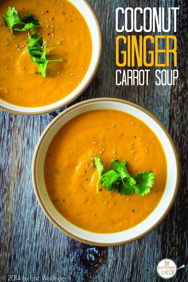 Healthy Thanksgiving Recipes - Creamy Coconut Ginger-Carrot Soup - Low fat Versions of Your Favorite Holiday Recipe for Turkey, Stuffing, Gravy, Pie and Desserts, Appetizers, Vegetables and Side Dishes like Spinach, Broccoli, Cranberries, Mashed Potatoes, Sweet Potatoes and Green Beans - Easy and Quick Last Minute Thanksgiving Recipes for Low Carb, Low Fat and Clean Eating Diet 