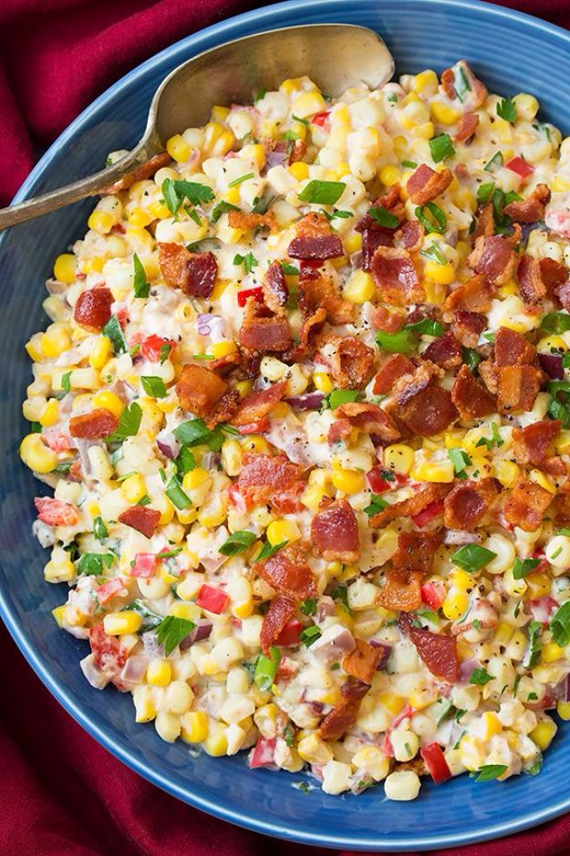 Best Thanksgiving Side Dishes - Creamy Confetti Corn with Bacon - Easy Make Ahead and Crockpot Versions of the Best Thanksgiving Recipes #thanksgiving #recipes