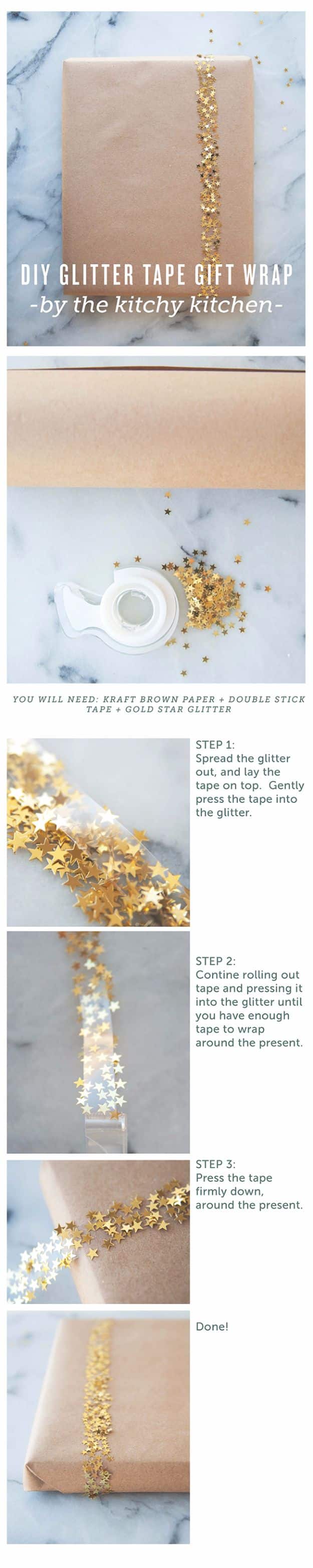 Cool Gift Wrapping Ideas - DIY Glitter Tape Gift Wrap - Creative Ways To Wrap Presents on A Budget - Best Christmas Gift Wrap Ideas - How To Make Gift Bags, Reuse Wrapping Paper, Make Bows and Tags - Cute and Easy Ideas for Wrapping Gifts for the Holidays - Step by Step Instructions and Photo Tutorials 
