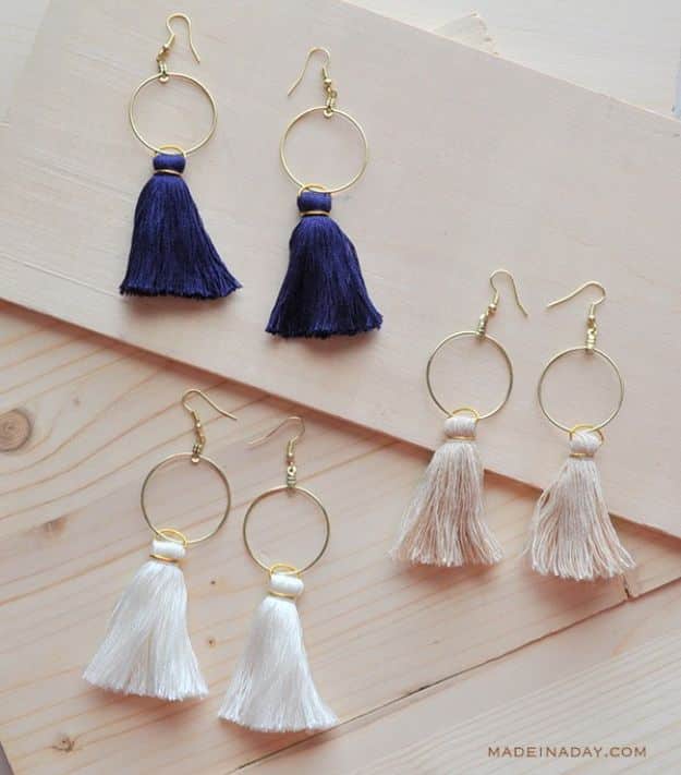 Cool Gifts to Make For Mom - DIY Hoop Tassel Earrings - DIY Gift Ideas and Christmas Presents for Your Mother, Mother-In-Law, Grandma, Stepmom - Creative , Holiday Crafts and Cheap DIY Gifts for The Holidays - Thoughtful Homemade Spa Day Gifts, Creative Wall Art, Special Ideas for Her - Easy Xmas Gifts to Make With Step by Step Tutorials and Instructions #diygifts #mom 