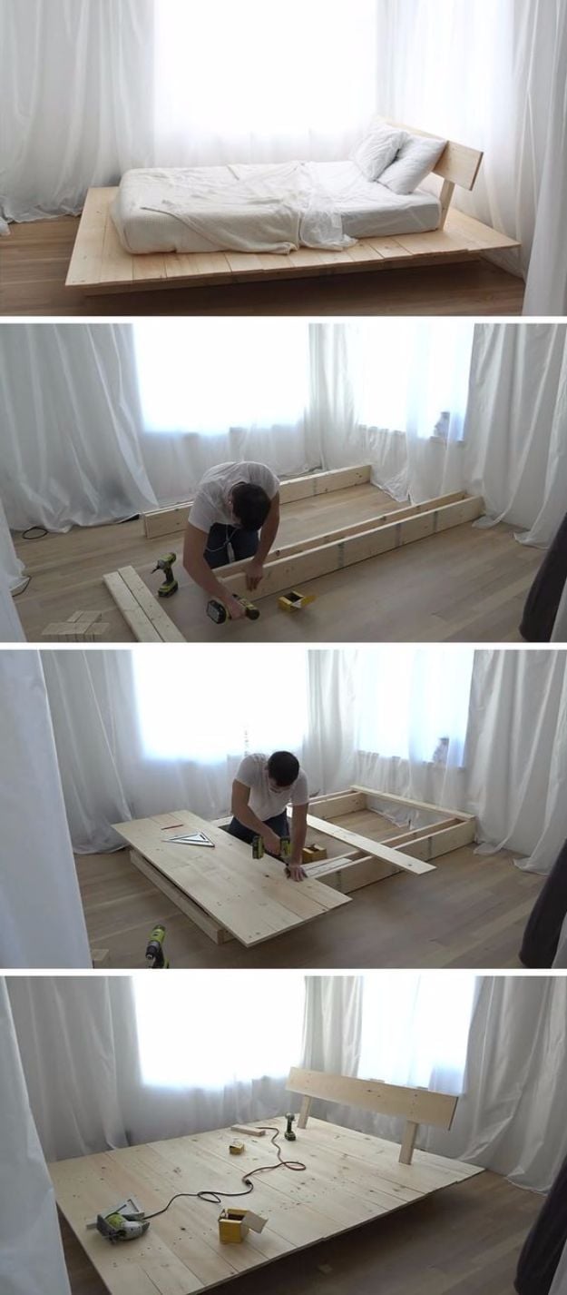 DIY Platform Beds - DIY Modern Wood Platform Bed - Easy Do It Yourself Bed Projects - Step by Step Tutorials for Bedroom Furniture - Learn How To Make Twin, Full, King and Queen Size Platforms - With Headboard, Storage, Drawers, Made from Pallets - Cheap Ideas You Can Make on a Budget 