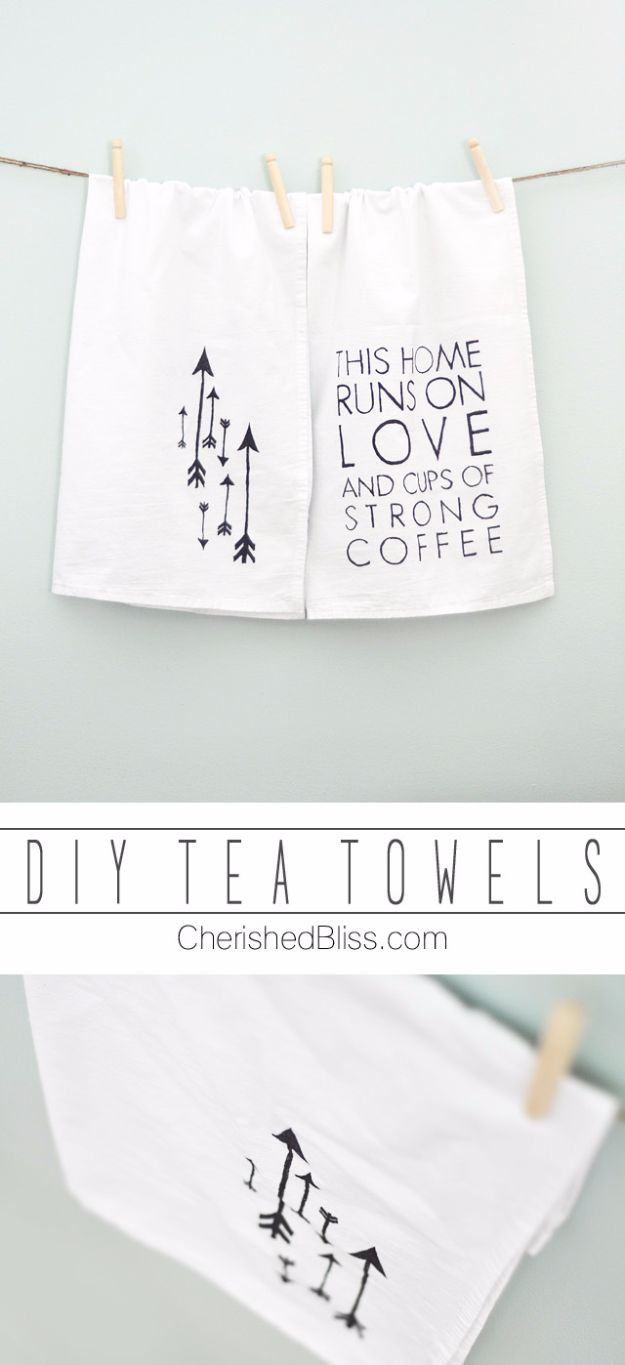 Cheap DIY Gifts and Inexpensive Homemade Christmas Gift Ideas for People on A Budget - DIY Tea Towels - To Make These Cool Presents Instead of Buying for the Holidays - Easy and Low Cost Gifts for Mom, Dad, Friends and Family - Quick Dollar Store Crafts and Projects for Xmas Gift Giving #gifts #diy