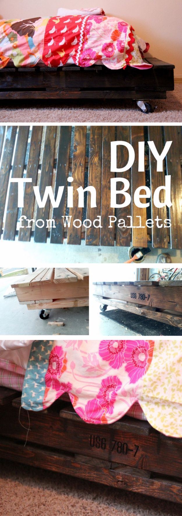 DIY Platform Beds - DIY Twin Bed from Wood Pallets - Easy Do It Yourself Bed Projects - Step by Step Tutorials for Bedroom Furniture - Learn How To Make Twin, Full, King and Queen Size Platforms - With Headboard, Storage, Drawers, Made from Pallets - Cheap Ideas You Can Make on a Budget 