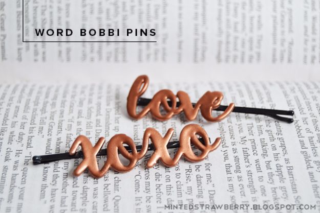 Cheap DIY Gifts and Inexpensive Homemade Christmas Gift Ideas for People on A Budget - DIY Word Bobbi Pins - To Make These Cool Presents Instead of Buying for the Holidays - Easy and Low Cost Gifts for Mom, Dad, Friends and Family - Quick Dollar Store Crafts and Projects for Xmas Gift Giving #gifts #diy