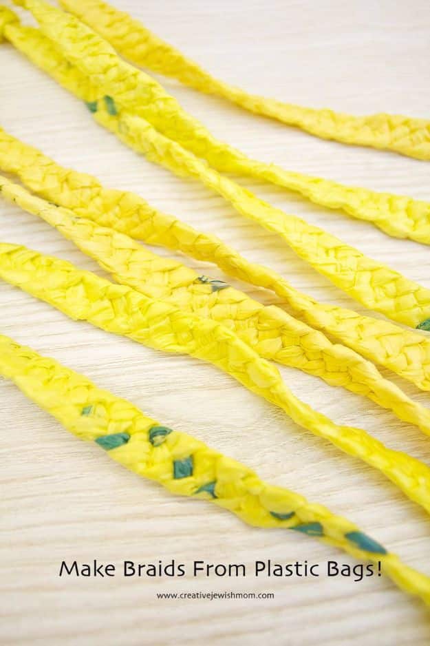 DIY Ideas With Plastic Bags - Four Stranded Braid With Plastic Bags - How To Make Fun Upcycling Ideas and Crafts - Awesome Storage Projects Using Recycling - Coolest Craft Projects, Life Hacks and Ways To Upcycle a Plastic Bag #recycling #upcycling #crafts #diyideas