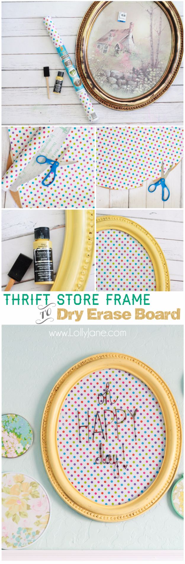 Thrift Store Crafts for Budget Friendly Low Cost DIY Christmas Gifts - Dollar Store Ideas for Gifts for Friends - Framed Polka Dot Dry Erase Board