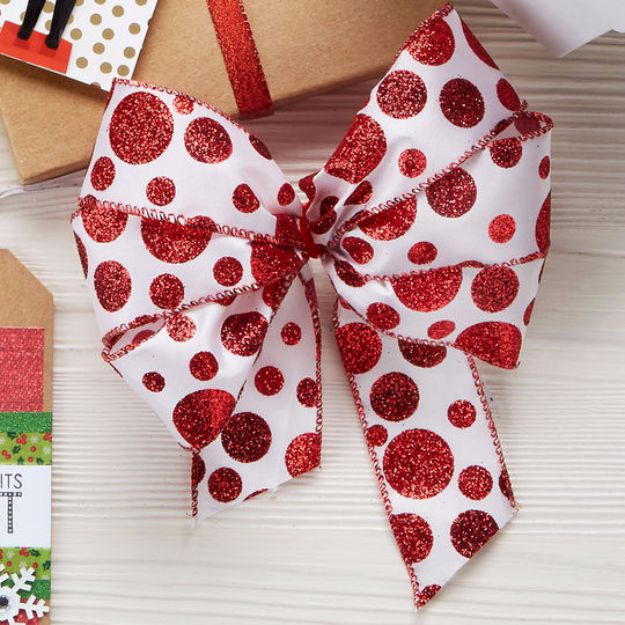 Creative Bows For Packages - Glitter Polka Dot Bow - Make DIY Bows for Christmas Presents and Holiday Gifts - Cute and Easy Ideas for Making Your Own Bows and Ribbons - Step by Step Tutorials and Instructions for Tying A Bow - Cheap and Crafty Gift Wrapping Ideas on A Budget #diy #gifts #giftwrapping #christmasgifts