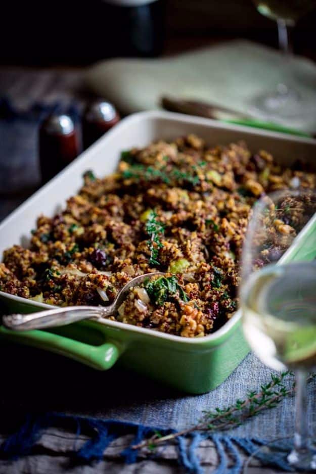 Healthy Thanksgiving Recipes - Gluten Free Walnut And Kale Quinoa Stuffing - Low fat Versions of Your Favorite Holiday Recipe for Turkey, Stuffing, Gravy, Pie and Desserts, Appetizers, Vegetables and Side Dishes like Spinach, Broccoli, Cranberries, Mashed Potatoes, Sweet Potatoes and Green Beans - Easy and Quick Last Minute Thanksgiving Recipes for Low Carb, Low Fat and Clean Eating Diet 