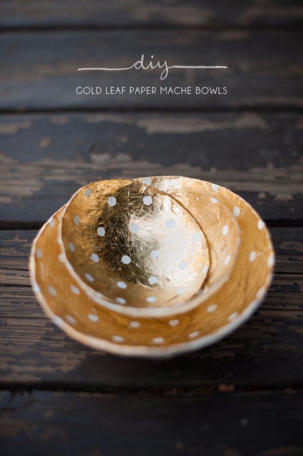 Cheap DIY Gifts and Inexpensive Homemade Christmas Gift Ideas for People on A Budget - Gold Leaf Paper Mache Bowls - To Make These Cool Presents Instead of Buying for the Holidays - Easy and Low Cost Gifts for Mom, Dad, Friends and Family - Quick Dollar Store Crafts and Projects for Xmas Gift Giving