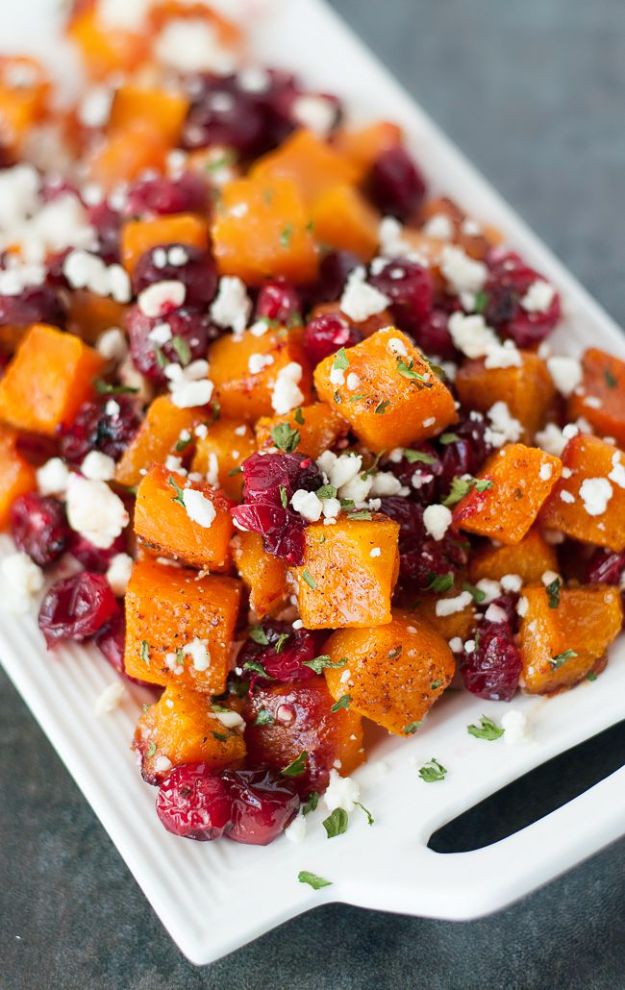 Best Thanksgiving Side Dishes - Honey Roasted Butternut Squash With Cranberries And Feta - Easy Make Ahead and Crockpot Versions of the Best Thanksgiving Recipes #thanksgiving #recipes