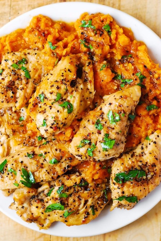 Best Fall Recipes and Ideas for Dinner - Maple-Glazed Chicken with Sweet Potatoes - Quick Meals With Chicken, Beef and Fish, Easy Crockpot Meals and Make Ahead Soups and Dinners - Healthy Dinner Recipes and Fast Last Minute Foods With Spinach, Vegetables, Butternut Squash, Pumpkin and Nuts 