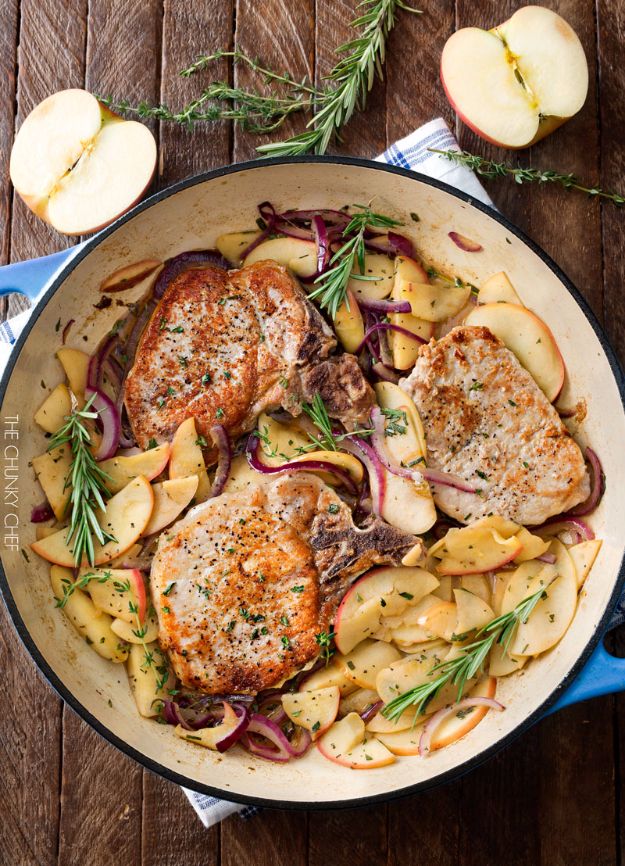 Best Fall Recipes and Ideas for Dinner - One Pan Pork Chops With Apples And Onions - Quick Meals With Chicken, Beef and Fish, Easy Crockpot Meals and Make Ahead Soups and Dinners - Healthy Dinner Recipes and Fast Last Minute Foods With Spinach, Vegetables, Butternut Squash, Pumpkin and Nuts 