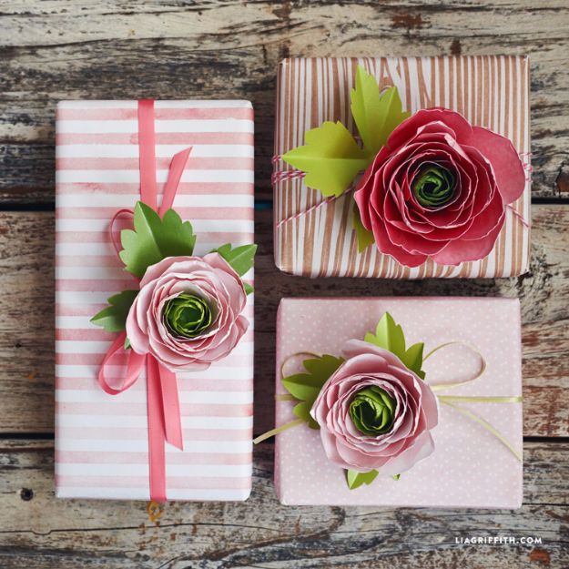 Creative Bows For Packages - Paper Ranunculus Flowers - Make DIY Bows for Christmas Presents and Holiday Gifts - Cute and Easy Ideas for Making Your Own Bows and Ribbons - Step by Step Tutorials and Instructions for Tying A Bow - Cheap and Crafty Gift Wrapping Ideas on A Budget #diy #gifts #giftwrapping #christmasgifts