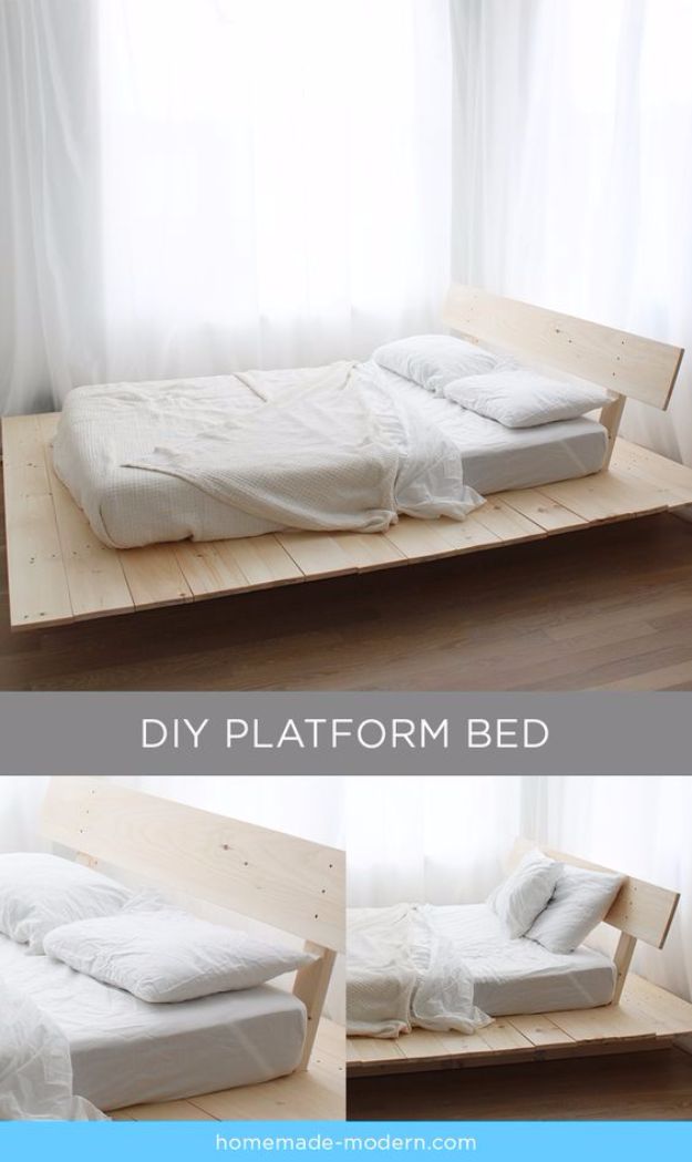 DIY Platform Beds - Platform Bed From Pine Boards - Easy Do It Yourself Bed Projects - Step by Step Tutorials for Bedroom Furniture - Learn How To Make Twin, Full, King and Queen Size Platforms - With Headboard, Storage, Drawers, Made from Pallets - Cheap Ideas You Can Make on a Budget 