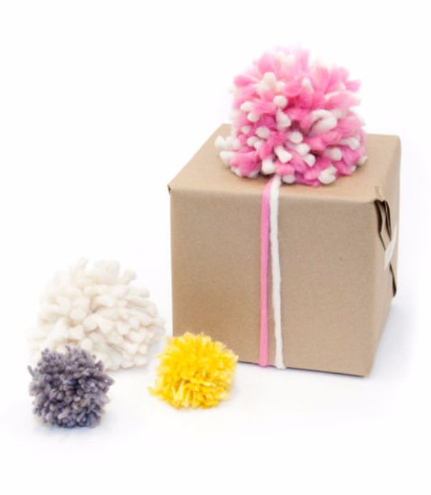 Cheao Bows To Make For Packages - Easy Pom-Pom Gift Bows - Make DIY Bows for Christmas Presents and Holiday Gifts - Cute and Easy Ideas for Making Your Own Bows and Ribbons - Step by Step Tutorials and Instructions for Tying A Bow - Cheap and Crafty Gift Wrapping Ideas on A Budget #diy #gifts #giftwrapping #christmasgifts