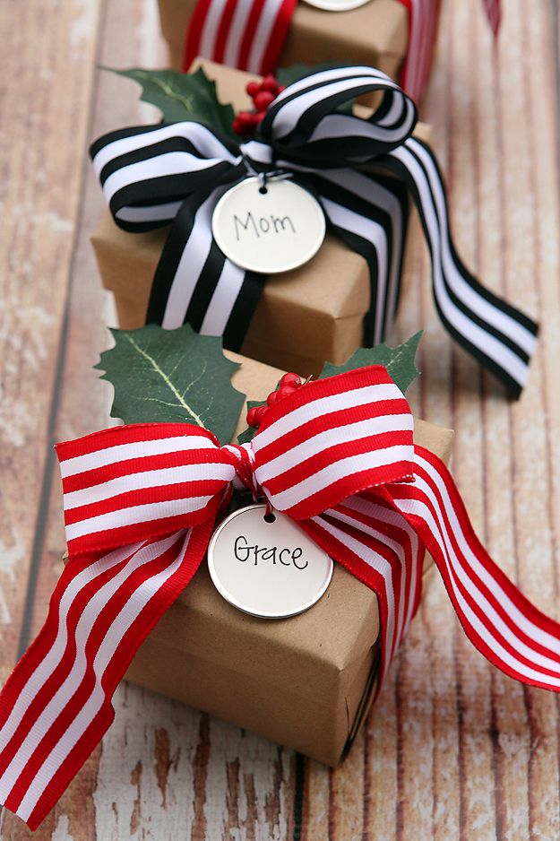 Creative Bows For Packages - Pretty Striped Ribbon Bow - Make DIY Bows for Christmas Presents and Holiday Gifts - Cute and Easy Ideas for Making Your Own Bows and Ribbons - Step by Step Tutorials and Instructions for Tying A Bow - Cheap and Crafty Gift Wrapping Ideas on A Budget #diy #gifts #giftwrapping #christmasgifts