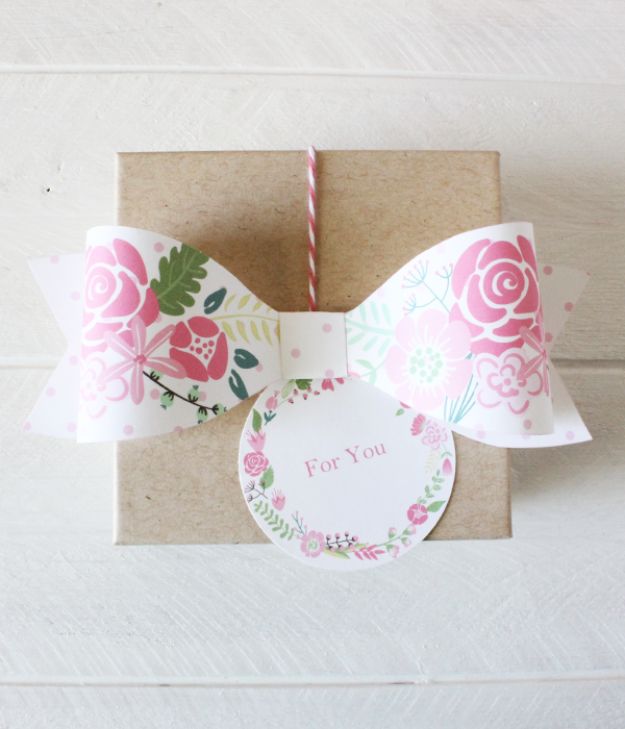 Creative Bows For Packages - Printable Floral Paper Bow - Make DIY Bows for Christmas Presents and Holiday Gifts - Cute and Easy Ideas for Making Your Own Bows and Ribbons - Step by Step Tutorials and Instructions for Tying A Bow - Cheap and Crafty Gift Wrapping Ideas on A Budget #diy #gifts #giftwrapping #christmasgifts