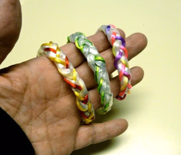 DIY Ideas With Plastic Bags - Recycled Plastic Bag Braided Bracelet - How To Make Fun Upcycling Ideas and Crafts - Awesome Storage Projects Using Recycling - Coolest Craft Projects, Life Hacks and Ways To Upcycle a Plastic Bag #recycling #upcycling #crafts #diyideas