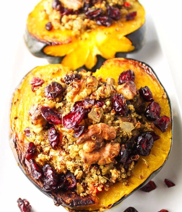 Healthy Thanksgiving Recipes - Roasted Acorn Squash With Cranberry Walnut Quinoa Stuffing - Low fat Versions of Your Favorite Holiday Recipe for Turkey, Stuffing, Gravy, Pie and Desserts, Appetizers, Vegetables and Side Dishes like Spinach, Broccoli, Cranberries, Mashed Potatoes, Sweet Potatoes and Green Beans - Easy and Quick Last Minute Thanksgiving Recipes for Low Carb, Low Fat and Clean Eating Diet 