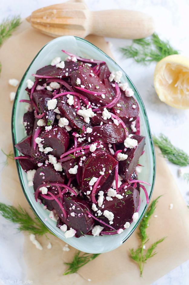 Best Thanksgiving Side Dishes - Roasted Beet Salad with Feta and Dill - Easy Make Ahead and Crockpot Versions of the Best Thanksgiving Recipes #thanksgiving #recipes