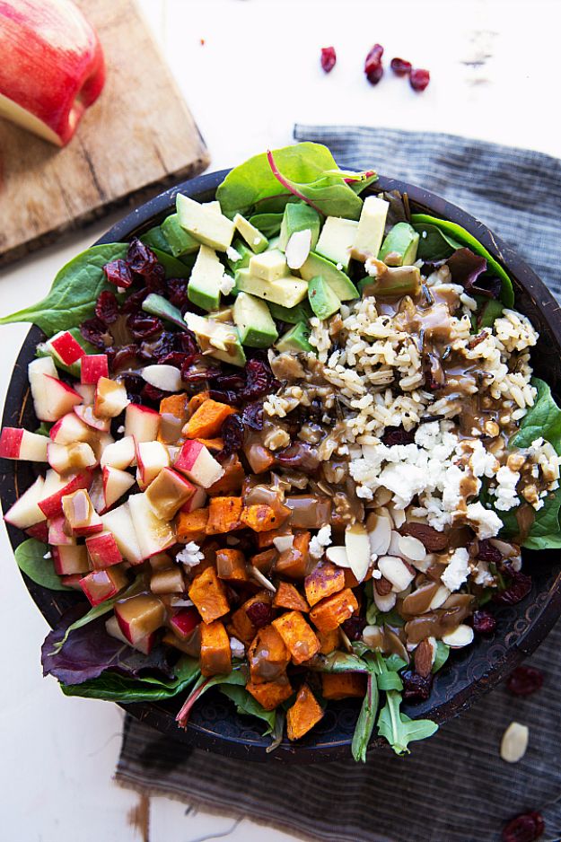 Healthy Thanksgiving Recipes - Roasted Sweet Potato And Wild Rice Salad - Low fat Versions of Your Favorite Holiday Recipe for Turkey, Stuffing, Gravy, Pie and Desserts, Appetizers, Vegetables and Side Dishes like Spinach, Broccoli, Cranberries, Mashed Potatoes, Sweet Potatoes and Green Beans - Easy and Quick Last Minute Thanksgiving Recipes for Low Carb, Low Fat and Clean Eating Diet 