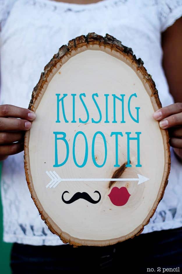 DIY Wedding Decor - Rustic Kissing Booth Sign - Easy and Cheap Project Ideas with Things Found in Dollar Stores - Simple and Creative Backdrops for Receptions On A Budget - Rustic, Elegant, and Vintage Paper Ideas for Centerpieces, and Vases 