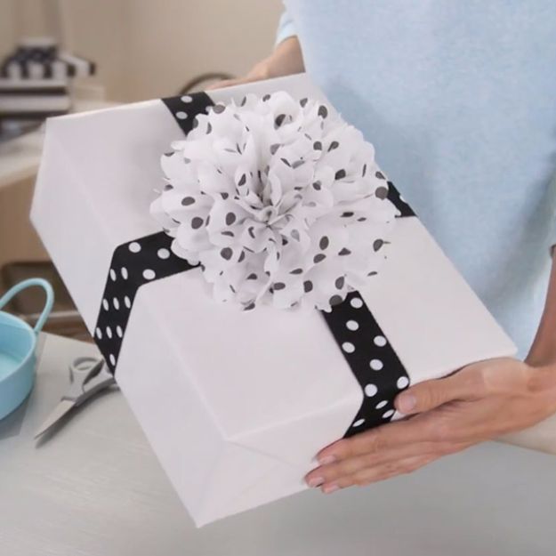 Creative Bows For Packages - Tissue Paper Flower Bow - Make DIY Bows for Christmas Presents and Holiday Gifts - Cute and Easy Ideas for Making Your Own Bows and Ribbons - Step by Step Tutorials and Instructions for Tying A Bow - Cheap and Crafty Gift Wrapping Ideas on A Budget #diy #gifts #giftwrapping #christmasgifts