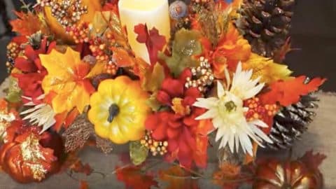 She Glues Glitter On A Fall Leaves And Makes An Amazing Centerpiece For Under $10! | DIY Joy Projects and Crafts Ideas