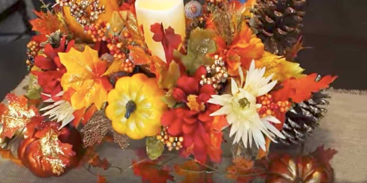 She Glues Glitter On A Fall Leaves And Makes An Amazing Centerpiece For Under $10! | DIY Joy Projects and Crafts Ideas