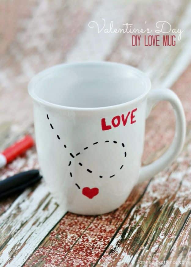 DIY Valentines Day Gifts for Him - DIY Love Mug - Cool and Easy Things To Make for Your Husband, Boyfriend, Fiance - Creative and Cheap Do It Yourself Projects to Give Your Man - Ideas Guys Love These Ideas for Car, Yard, Home and Garage - Make, Don't Buy Your Valentine 