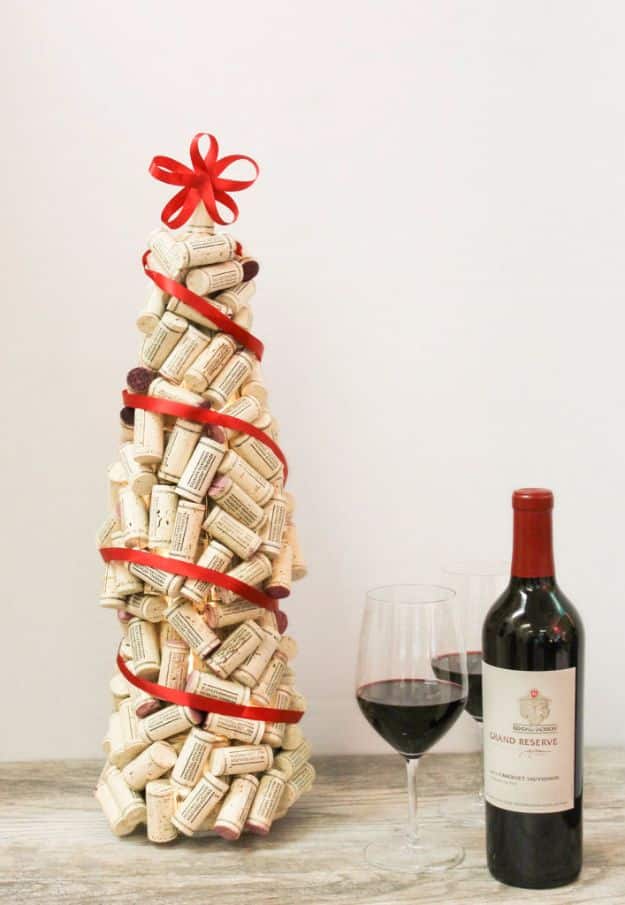 Cheap DIY Christmas Decor Ideas and Holiday Decorating On A Budget - DIY Wine Cork Christmas Tree - Easy and Quick Decorating Ideas for The Holidays - Cool Dollar Store Crafts for Xmas Decorating On A Budget - wreaths, ornaments, bows, mantel decor, front door, tree and table centerpieces #christmas #diy #crafts