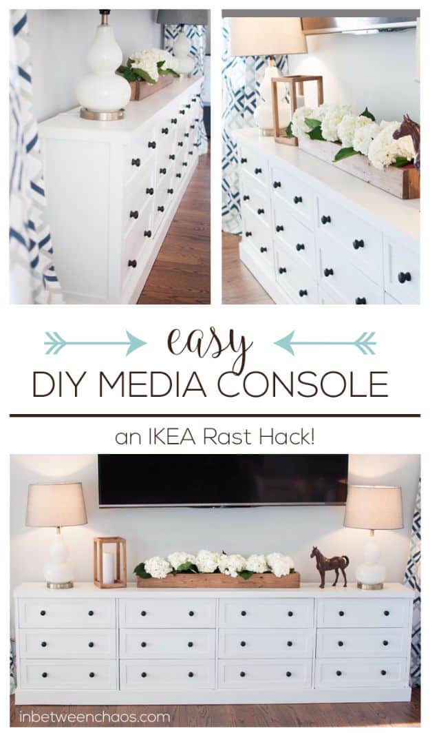 IKEA Hacks For The Bedroom - Easy DIY Media Console - Best IKEA Furniture Hack Ideas for Bed, Storage, Nightstand, Closet System and Storage, Dresser, Vanity, Wall Art and Kids Rooms - Easy and Cheap DIY Projects for Affordable Room and Home Decor #ikeahacks #diydecor #bedroomdecor