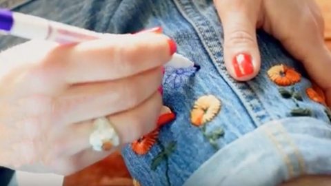 Embroidered Clothing Is The Big Fashion Now~Watch How How She Updates A Pair Of Jeans! | DIY Joy Projects and Crafts Ideas
