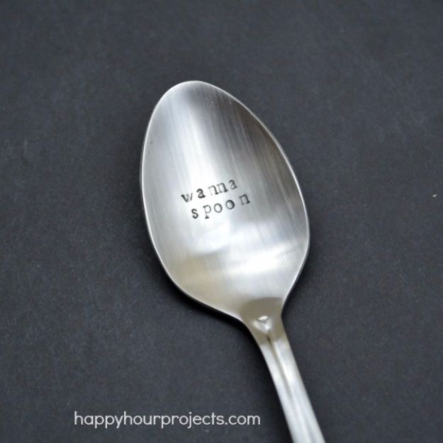 DIY Valentines Day Gifts for Him - Hand Stamped Spoons - Cool and Easy Things To Make for Your Husband, Boyfriend, Fiance - Creative and Cheap Do It Yourself Projects to Give Your Man - Ideas Guys Love These Ideas for Car, Yard, Home and Garage - Make, Don't Buy Your Valentine 