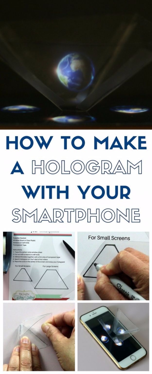 DIY Gadgets - Make A Hologram With Your Smartphone - Homemade Gadget Ideas and Projects for Men, Women, Teens and Kids - Steampunk Inventions, How To Build Easy Electronics, Cool Spy Gear and Do It Yourself Tech Toys #gadgets #diy #stem #diytoys