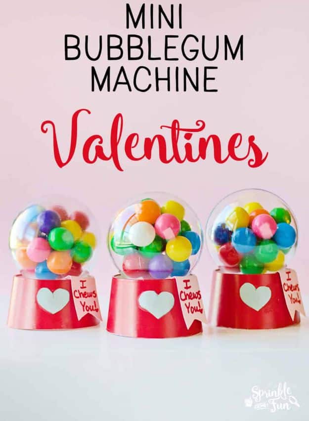 Cheap DIY Valentines Day Gifts for Her - Mini Bubblegum Machine Valentines - Cool and Easy Things To Make for Kids Classroom Valentines Gifts - Creative Ideas to Give Girlfriend on Valentines Day