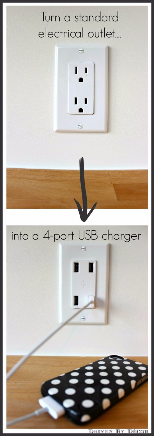 DIY Gadgets - Turn A Standard Electrical Outlet Into A 4-Port USB Charger - Homemade Gadget Ideas and Projects for Men, Women, Teens and Kids - Steampunk Inventions, How To Build Easy Electronics, Cool Spy Gear and Do It Yourself Tech Toys #gadgets #diy #stem #diytoys