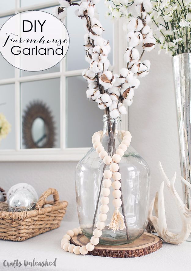 DIY Ideas With Beads - DIY Farmhouse Wood Bead Garland - Cool Crafts and Do It Yourself Ideas Made With Beads - Outdoor Windchimes, Indoor Wall Art, Cute and Easy DIY Gifts - Fun Projects for Kids, Adults and Teens - Bead Project Tutorials With Step by Step Instructions - Best Crafts To Make and Sell on Etsy 