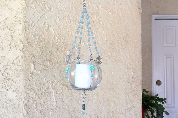 DIY Ideas With Beads - DIY Hanging Bead and Wire Plant or Candle Holder - Cool Crafts and Do It Yourself Ideas Made With Beads - Outdoor Windchimes, Indoor Wall Art, Cute and Easy DIY Gifts - Fun Projects for Kids, Adults and Teens - Bead Project Tutorials With Step by Step Instructions - Best Crafts To Make and Sell on Etsy 