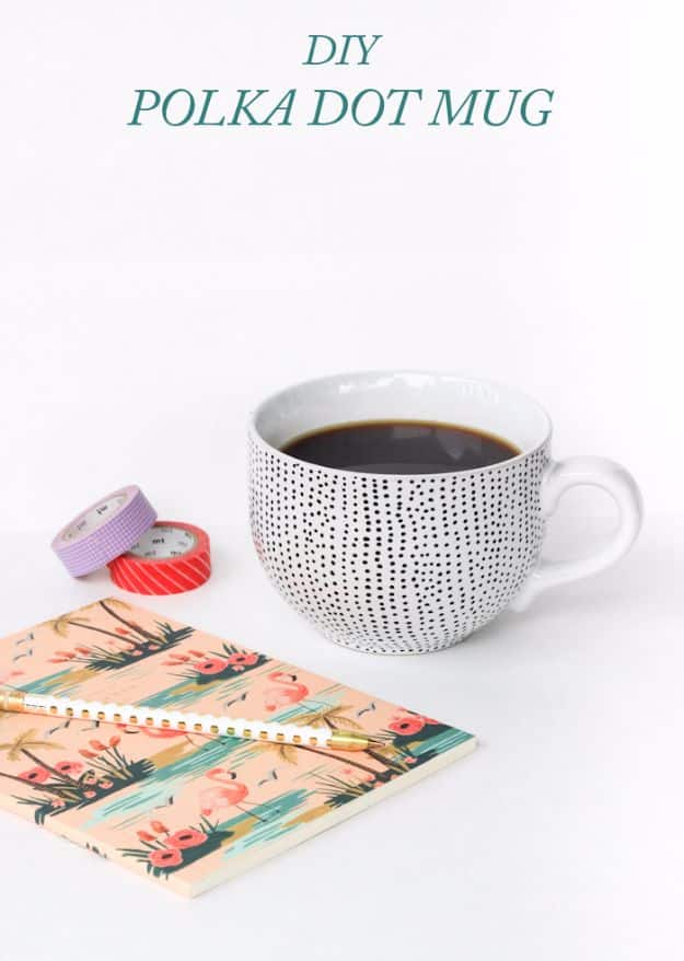 DIY Coffee Mugs - DIY Polka Dot Mug - Easy Coffee Mug Ideas for Homemade Gifts and Crafts - Decorate Your Coffee Cups and Tumblers With These Cool Art Ideas - Glitter, Paint, Sharpie Craft, Nail Polish Water Marble and Teen Projects #diygifts #easydiy