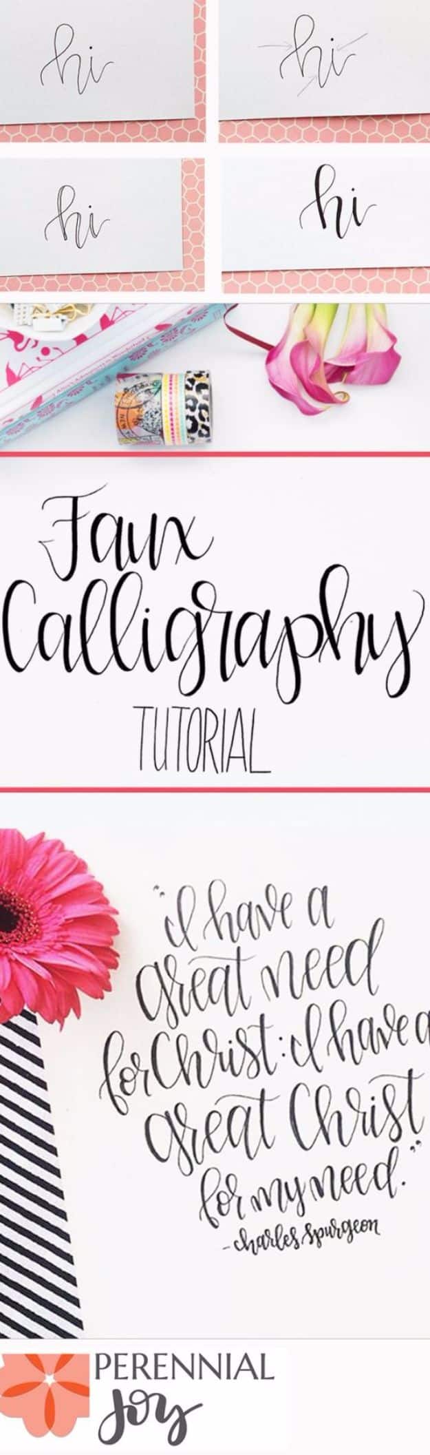 Brush Lettering Tutorials - Faux Calligraphy - Simple and Fun Calligraphy Tutorial Videos - How To Paint the Alphabet in Calligraphy Handwriting with Pens, Watercolors, Adobe Illustrator and Sharpie 
