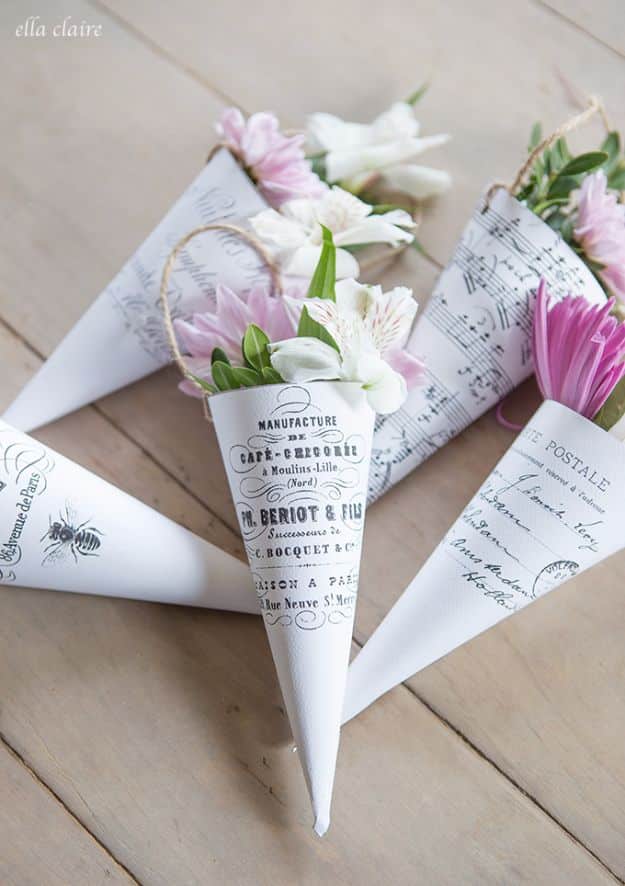 Best Free Printables for Crafts - French May Day Flower Cones Printable - Quotes, Templates, Paper Projects and Cards, DIY Gifts Cards, Stickers and Wall Art You Can Print At Home - Use These Fun Do It Yourself Template and Craft Ideas 