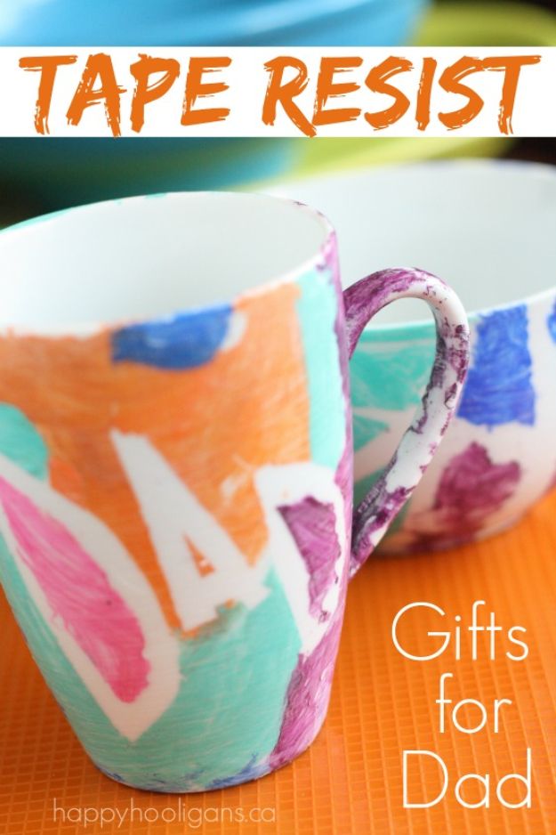 DIY Coffee Mugs - Tape Resist Coffee Mug - Easy Coffee Mug Ideas for Homemade Gifts and Crafts - Decorate Your Coffee Cups and Tumblers With These Cool Art Ideas - Glitter, Paint, Sharpie Craft, Nail Polish Water Marble and Teen Projects http://diyjoy.com/diy-coffee-mugs