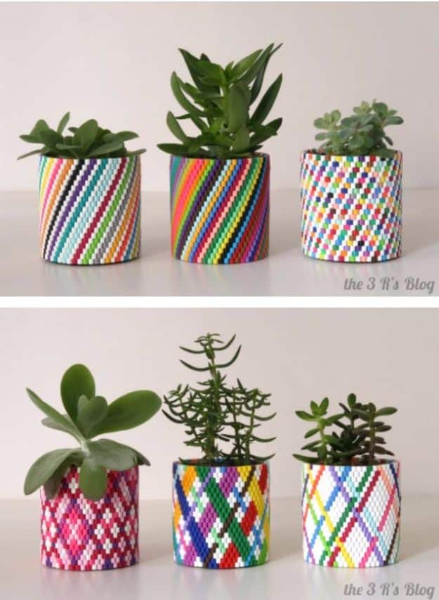 DIY Ideas With Beads - Woven Bead Planter - Cool Crafts and Do It Yourself Ideas Made With Beads - Outdoor Windchimes, Indoor Wall Art, Cute and Easy DIY Gifts - Fun Projects for Kids, Adults and Teens - Bead Project Tutorials With Step by Step Instructions - Best Crafts To Make and Sell on Etsy 